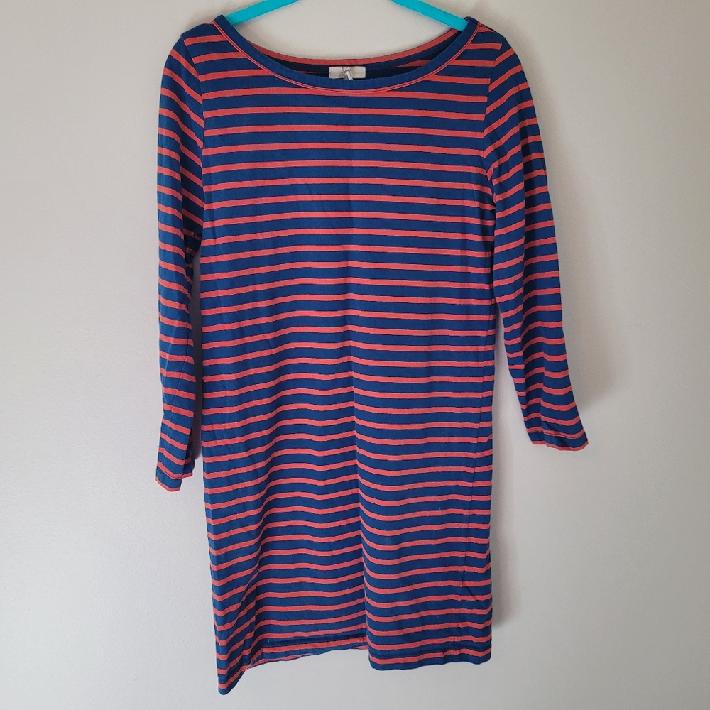 Joie Winberry Navy and Orange Striped Long Sleeve T-Shirt Dress